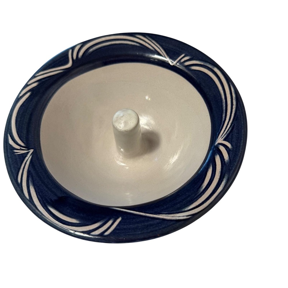 Vtg Apple Baker Co. Pottery Ring Mold Baker Blue & Cream‎ Stoneware Artisan